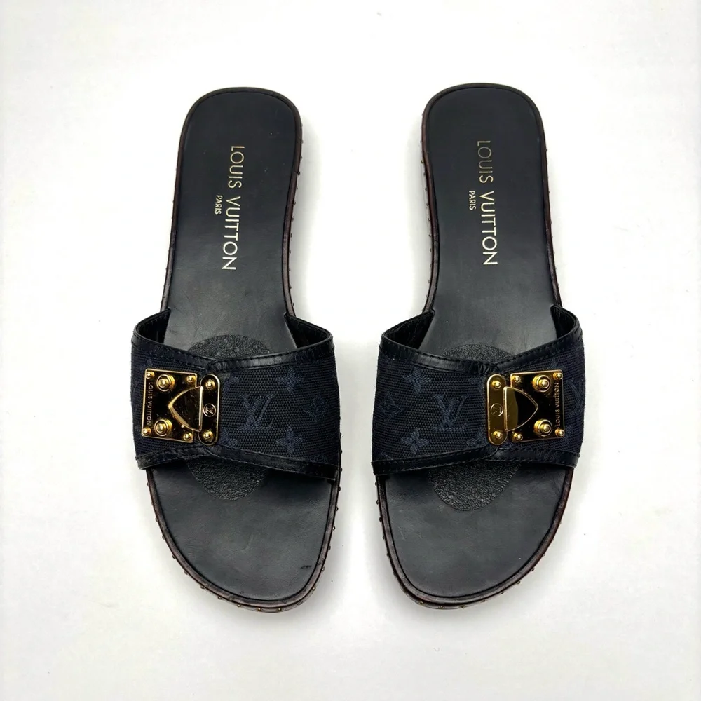 Louis Vuitton Gray Monogram Canvas Mule Slides with Gold Hardware Louis Vuitton Women main image 4